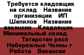 Требуется кладовщик на склад › Название организации ­ ИП Шапилов › Название вакансии ­ Кладовщик › Минимальный оклад ­ 24 000 - Татарстан респ., Набережные Челны г. Работа » Вакансии   